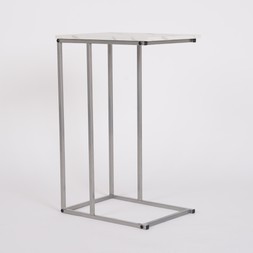 OHS C Shape Marble Side Table With Silver Legs - White - £16.00